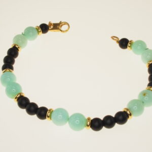 bracciale con palline nere e avventurine con inserti e moschettone di oro giallo – oro g 5,35